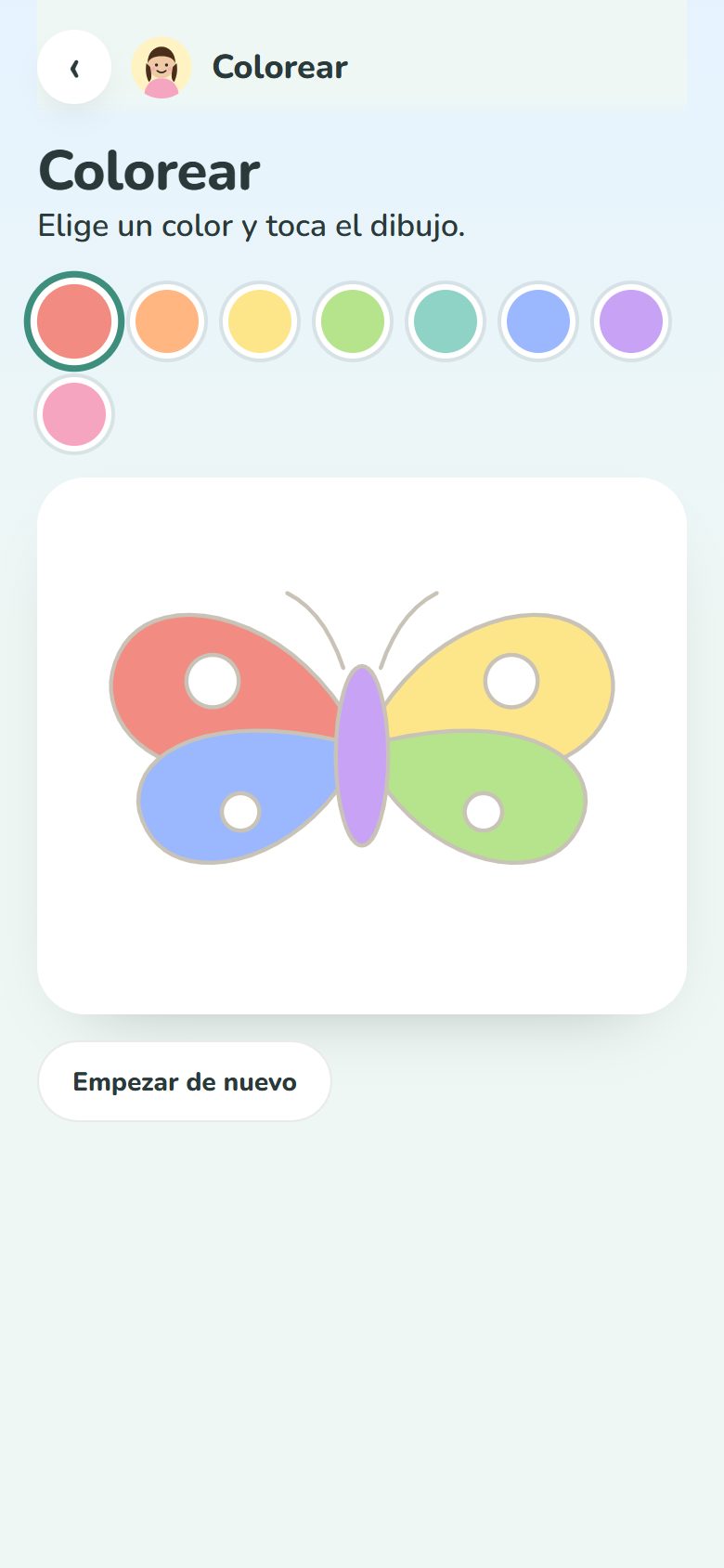 Pantalla de Colorear en el ejemplo
