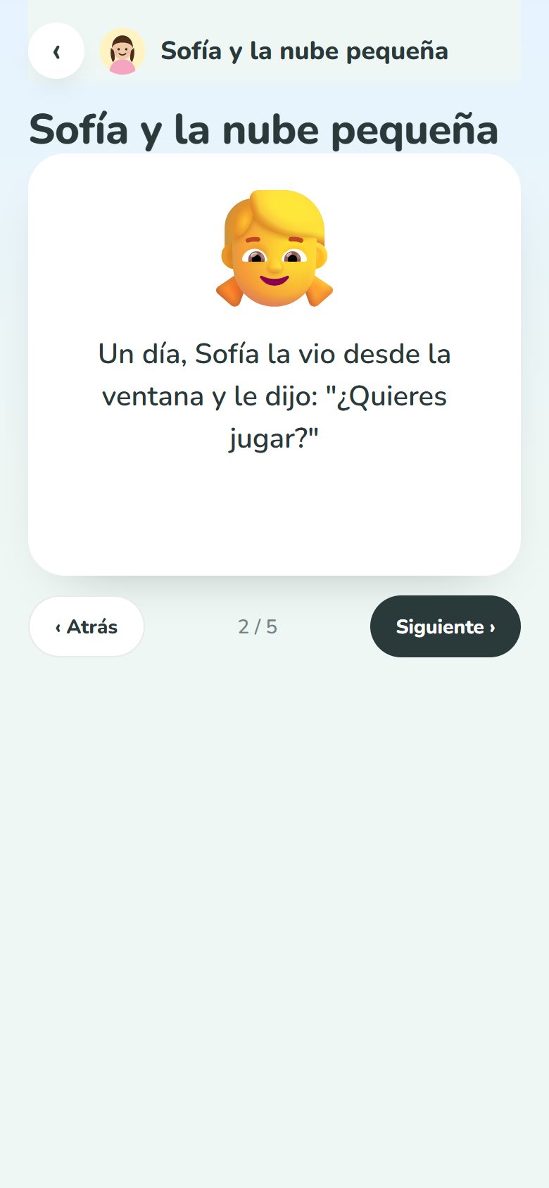 Pantalla de Mi cuento en el ejemplo